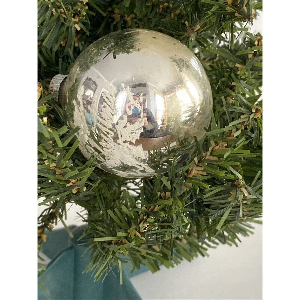 Vintage Shiny Brite Silver MERRY CHRISTMAS Mica Stenciled Ball Ornament Holiday